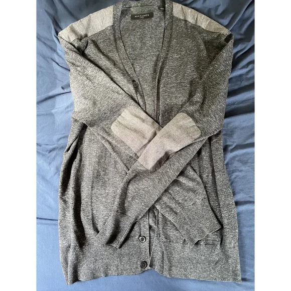 All Saints Men’s Talacre Button Front Elbow Patch Cardigan Gray Size Large - Picture 5 of 6
